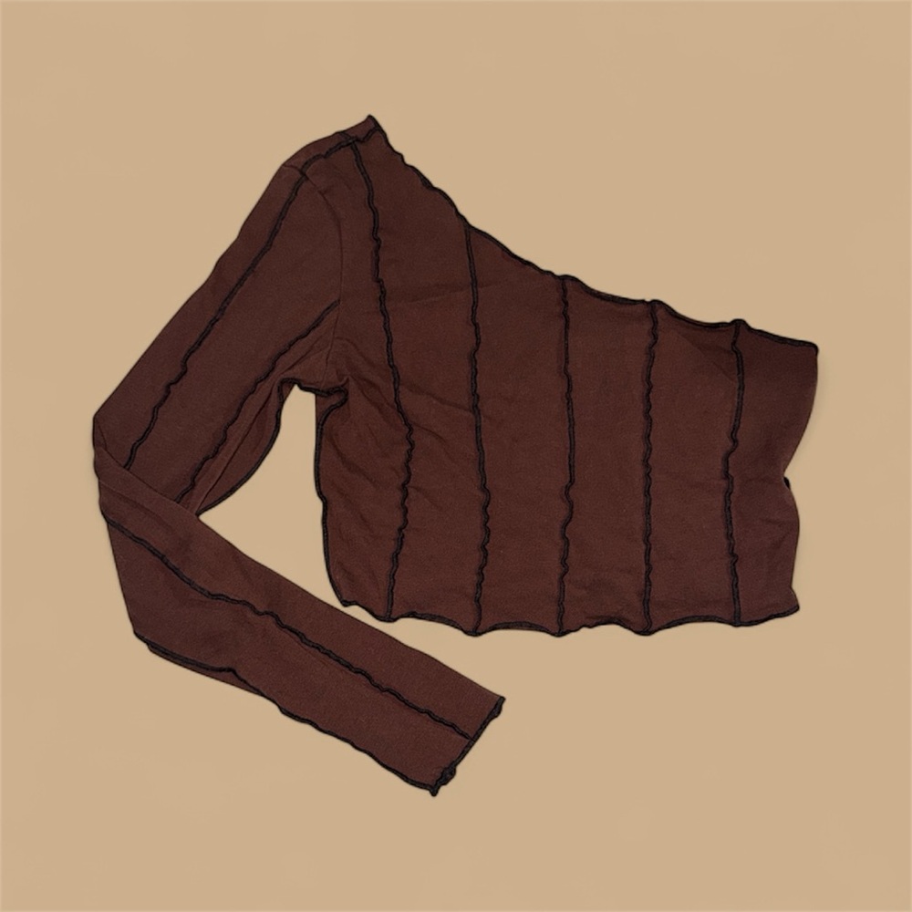 SHEIN Chocolate Brown Asymmetrical Long Sleeve Top